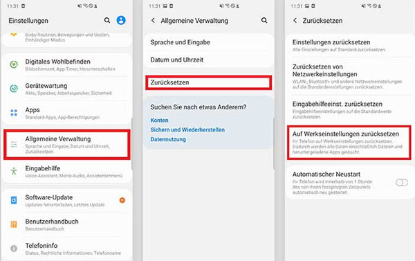 Android über Einstellungen zurücksetzen