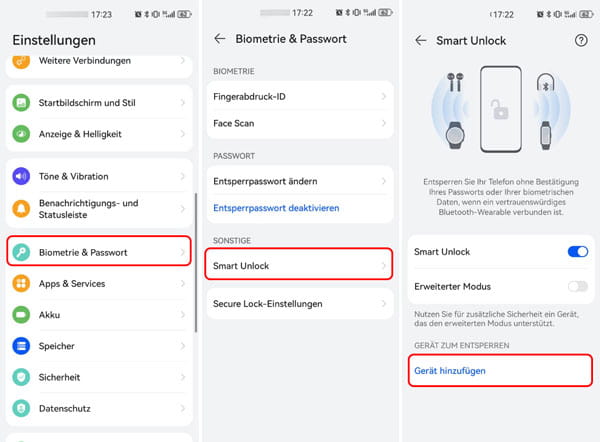 Huawei entsperren mit Smart Unlock