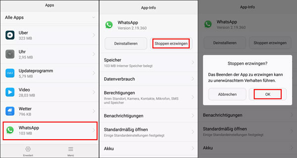 WhatsApp Stoppen erzwingen