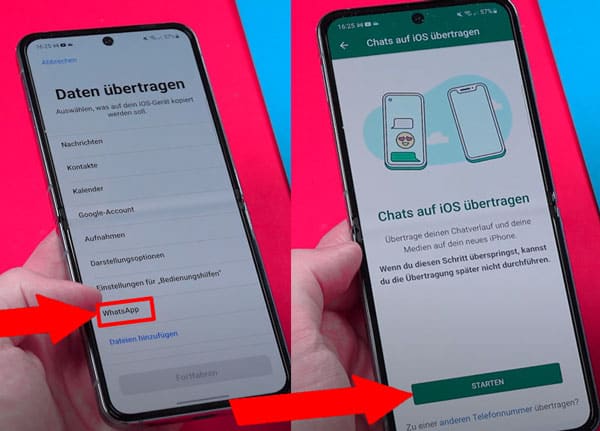 gewünschte Datentypen auf Samsung wählen 