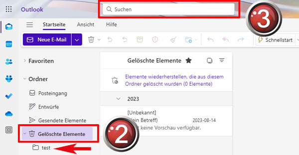 den gelöschten Ordner finden