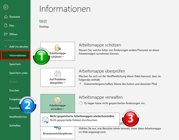 Nicht gespeicherte Dateien mit Excel durchsuchen