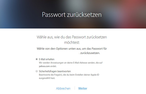 iCloud Passwort per E-mail zurücksetzen