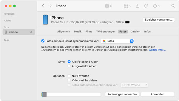 iPhone Bilder mit Mac synchronisieren durch Finder