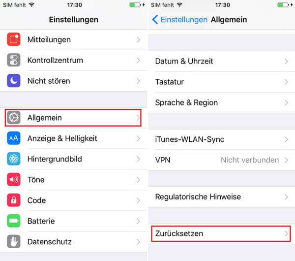 iPhone auf Werkseinstellungen zurücksetzen