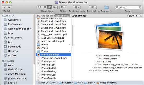 iPhoto Bibliothek im Finder finden