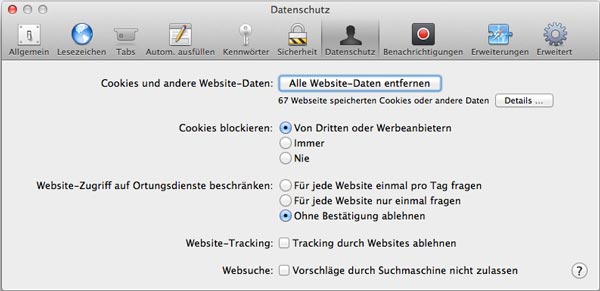 Safari Cookies auf Mac löschen