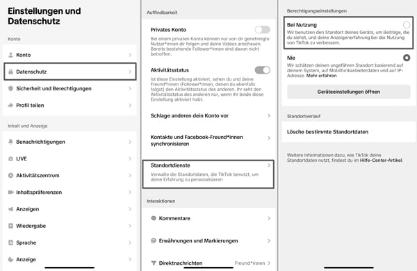 TikTok Standortdienste einschalten 