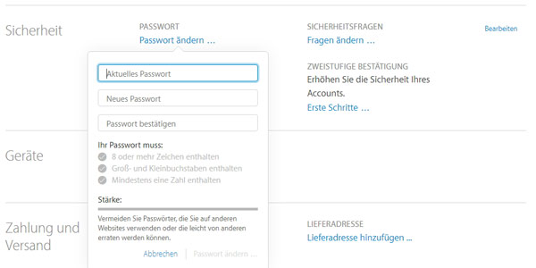 Apple-ID Passwort ändern