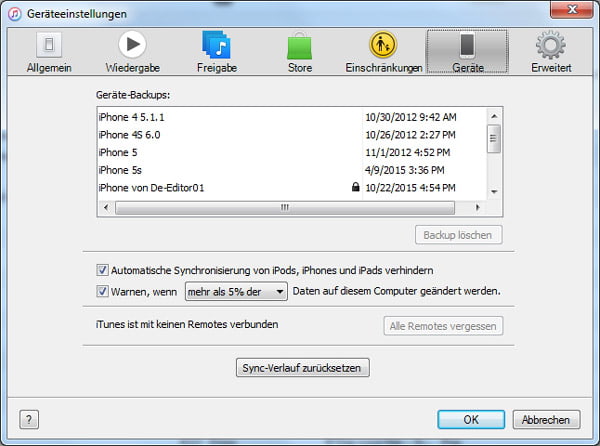 iPhone/iPad Backups in iTunes anzeigen