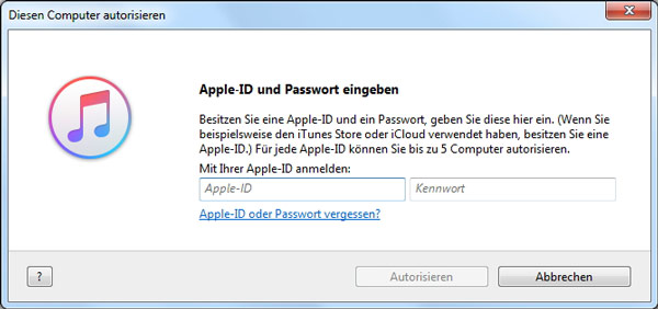 Diesen Computer in iTunes autorisieren