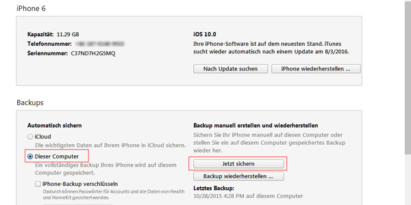 iTunes Backup erstellen