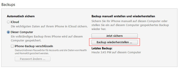 iTunes-Backup wiederherstellen