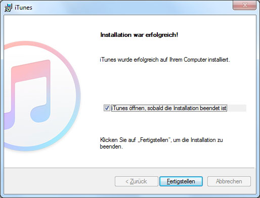 iTunes erfolgreich installiert