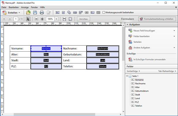 Mit Adobe Acrobat PDF-Formular erstellen