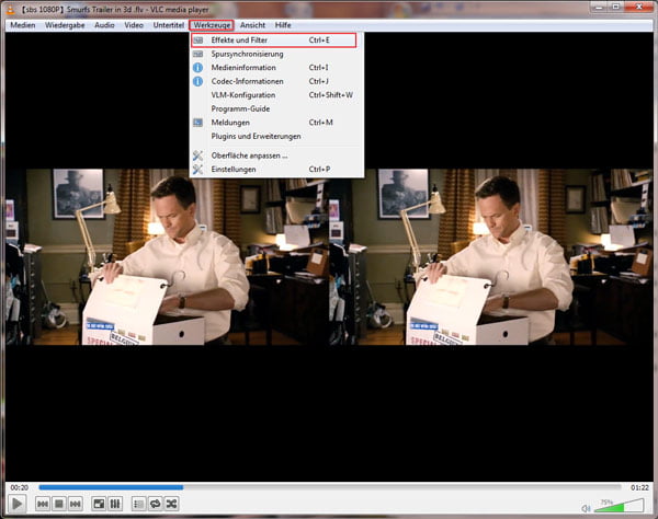 VLC 3D-Video Effekt einstellen