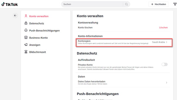 TikTok Kontoregion ansehen